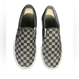 Vans Black and Gray Checkered Slip-Ons. Men: Size 8; Women: 9.5 Pre-Owned.